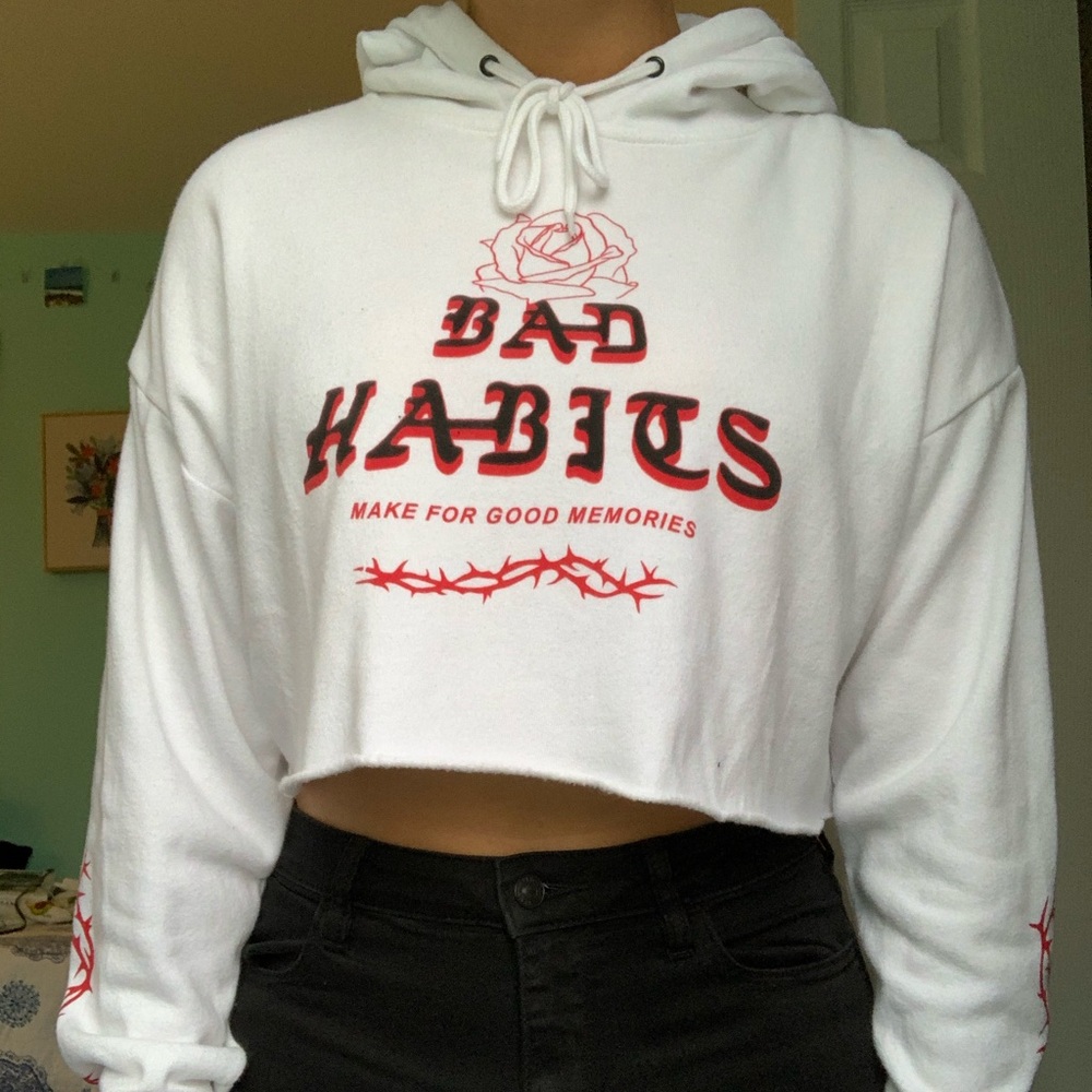 Empyre Ariana Bad Habits White Crop Hoodie